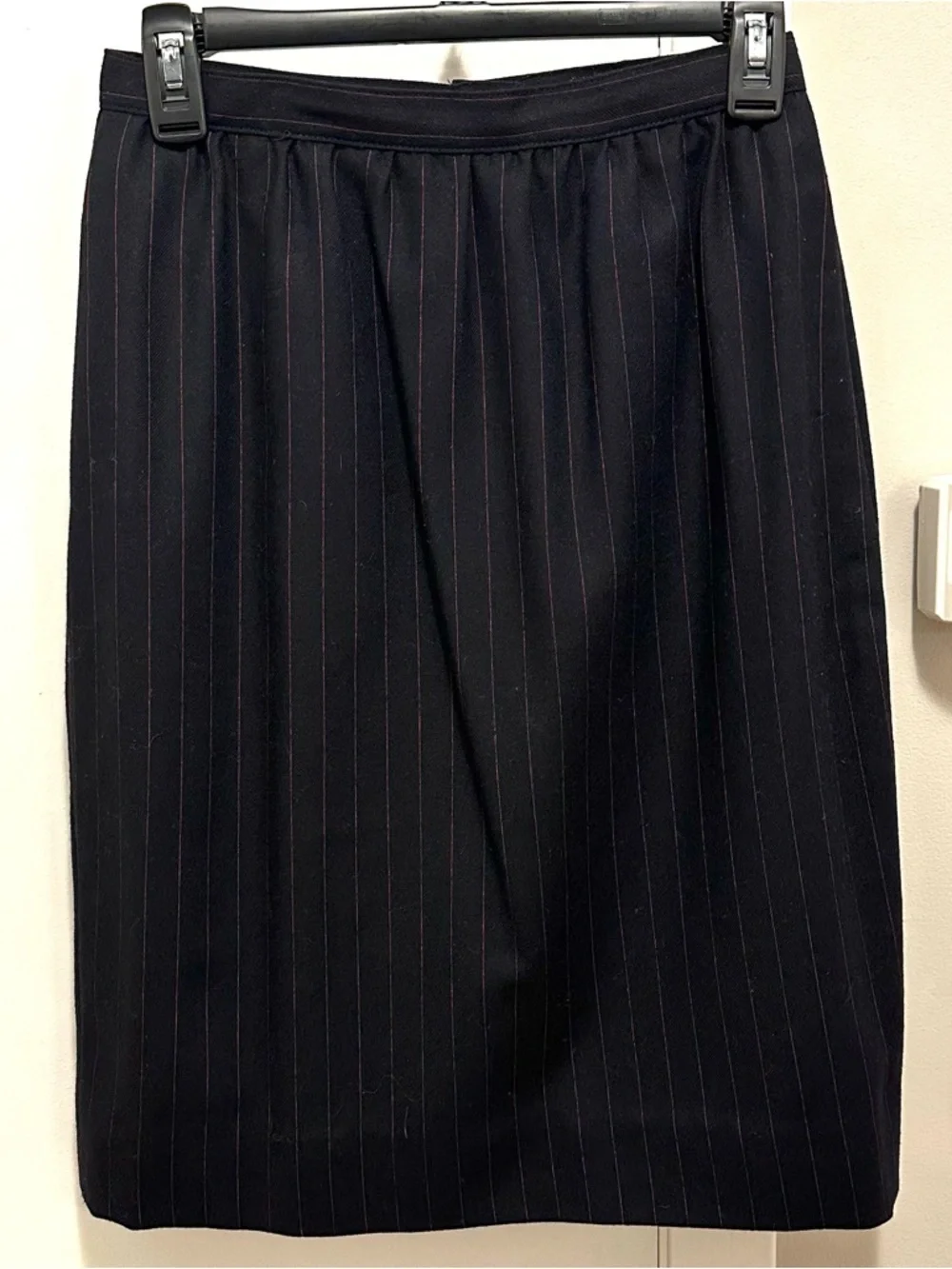 Vintage Christian Dior Black Red Pinstripe Wool Pencil Skirt 8 office career